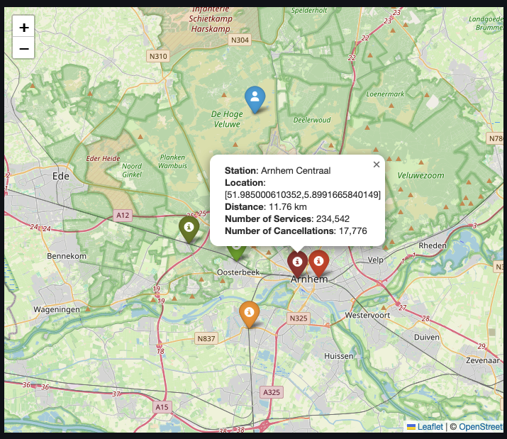 Closest 5 train stations from user selection