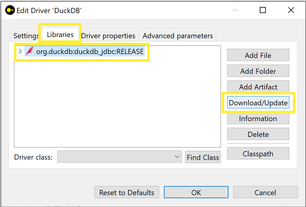 DBeaver Edit Driver DBeaver Edit Driver